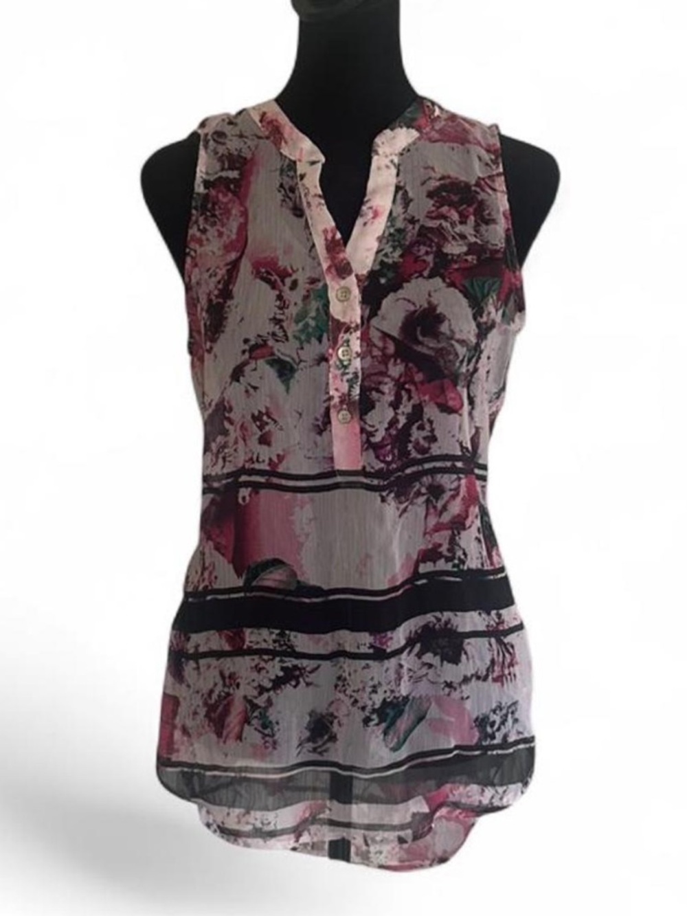 New York & Company Women's Floral Chiffon V-Neck Sleeveless Blouse, S
